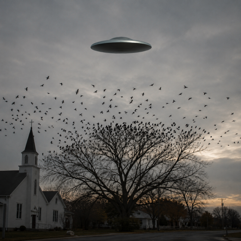 AI-generated illustration of disc / saucer UFO sighting in Hampton, Virginia